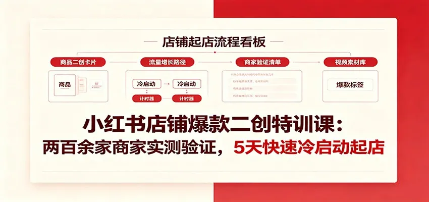 小红书店铺爆款二创特训课：两百余家商家实测验证，5天快速冷启动起店-豌豆轻创