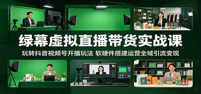 绿幕虚拟直播带货实战课：玩转抖音视频号开播玩法，软硬件搭建运营全域引流变现-豌豆轻创