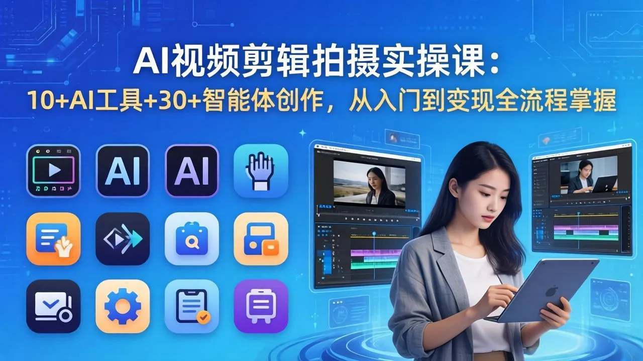 AI 视频剪辑拍摄实操课:10+AI工具+30+智能体创作,从入门到变现全流程掌握-豌豆轻创