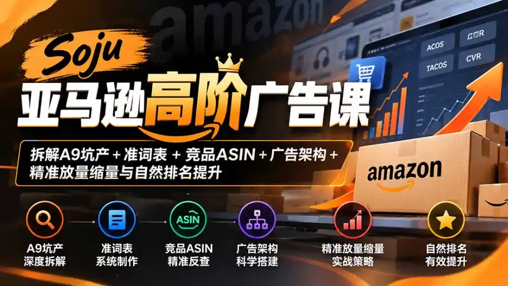 Soju亚马逊高阶广告课：拆解A9坑产+准词表+竞品ASIN+广告架构+精准放量缩量与自然排名提升-豌豆轻创