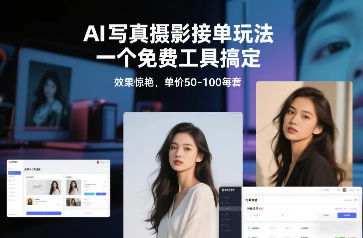 AI写真摄影接单玩法，一个免费工具搞定，效果惊艳，单价50-100每套-轻创