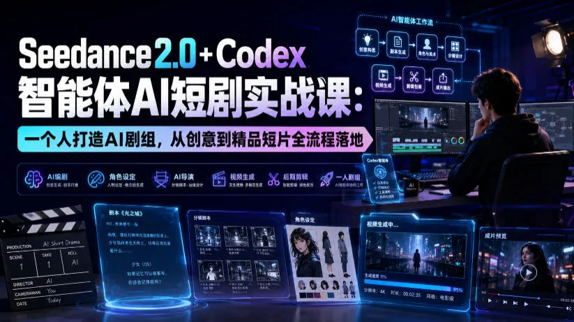 Seedance2.0+Codex智能体AI短剧实战课：一个人打造AI剧组，从创意到精品短片全流程-豌豆轻创
