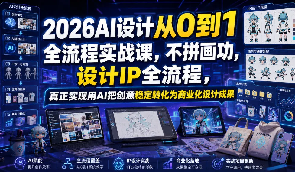 2026AI设计从0到1全流程实战课,不拼画功,设计IP全流程,真正实现用AI把创意稳定转化为商业化设计成果-豌豆轻创