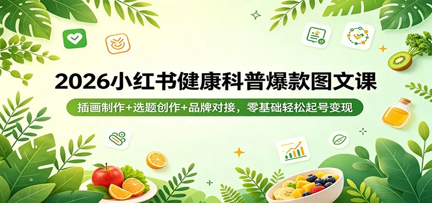 2026小红书健康科普爆款图文课：插画制作+选题创作+品牌对接，零基础轻松起号变现-豌豆轻创