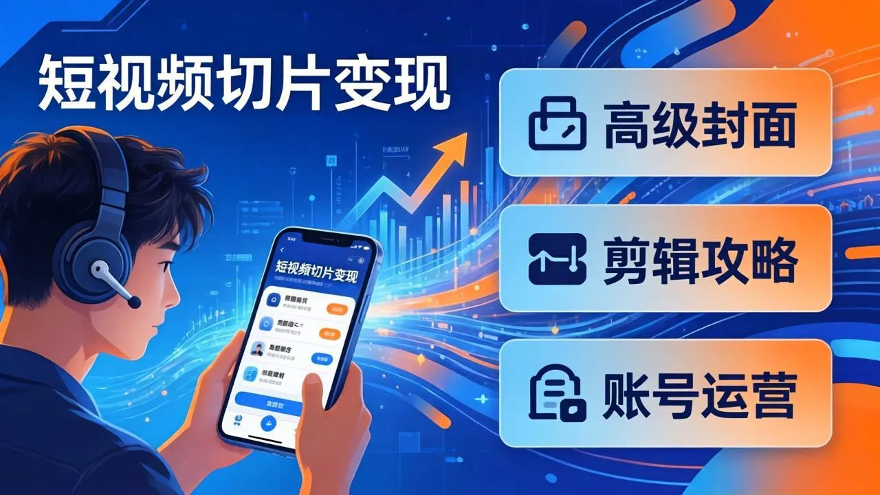 短视频切片变现速成班2.0：高级封面+剪辑攻略+账号运营，0基础小白快速入局副业-豌豆轻创