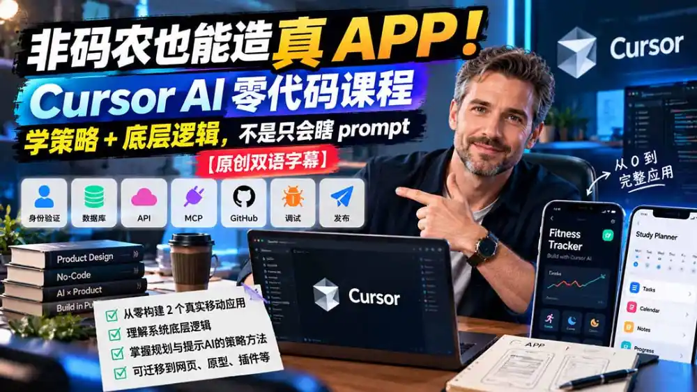 非码农也能造真 APP！Cursor AI 零代码课程：学策略 + 底层逻辑，不是只会瞎 prompt【原创双语字幕】-豌豆轻创