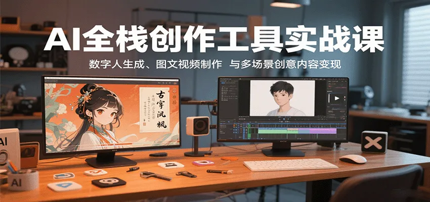 AI全栈创作工具实战课：数字人生成、图文视频制作与多场景创意内容变现-轻创