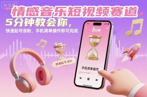 情感音乐短视频赛道，5分钟教会你，快速起号涨粉，手机简单操作即可完成-轻创