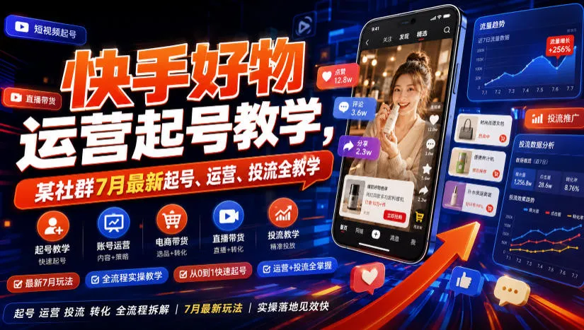 快手好物运营起号教学，某社群7月最新起号、运营、投流全教学-豌豆轻创