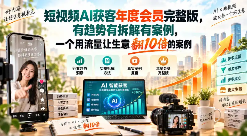 短视频AI获客年度会员完整版，有趋势有拆解有案例，一个用流量让生意翻10倍的案例-豌豆轻创