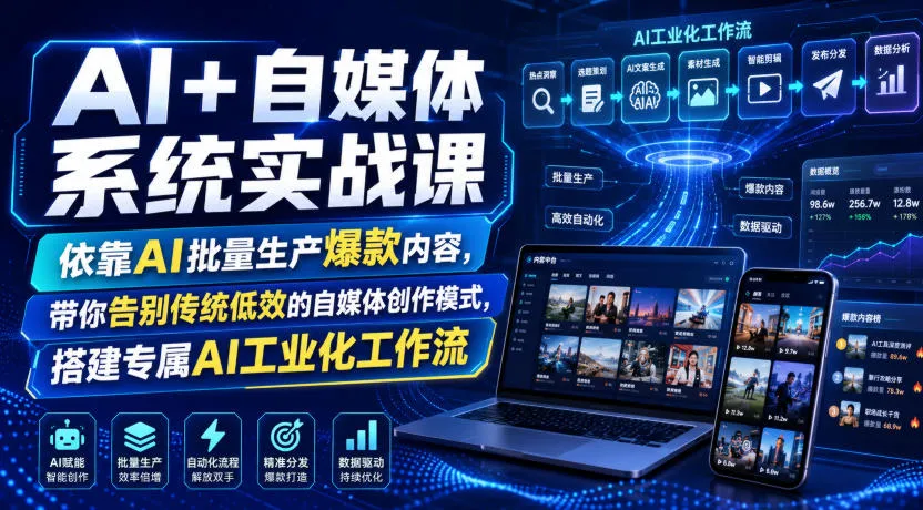 AI+自媒体系统实战课，依靠AI批量生产爆款内容，带你告别传统低效的自媒体创作模式，搭建专属AI工业化工作流-豌豆轻创