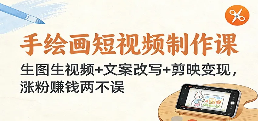 手绘画短视频制作课：生图生视频+文案改写+剪映变现，涨粉赚钱两不误-轻创