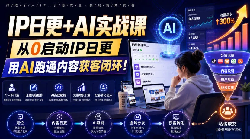 IP日更+AI实战课，从0启动IP日更，IP置顶视频制作+100条选题库搭建+10条日更规划，用AI跑通内容获客闭环!-豌豆轻创
