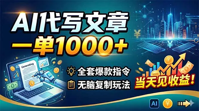 AI代写文章，一单1000+，全套爆款指令+无脑复制玩法，当天见收益！-豌豆轻创