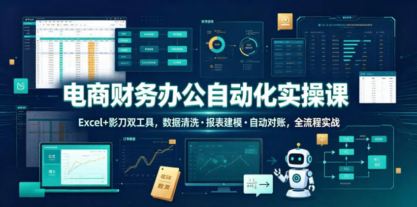 电商财务办公自动化实操课，Excel+影刀双工具，数据清洗・报表建模・自动对账，全流程实战-豌豆轻创