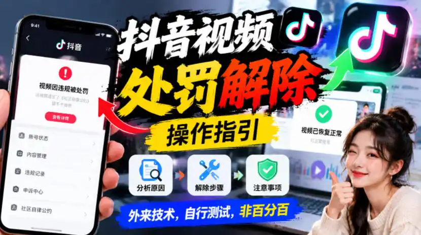 抖音视频处罚解除操作指引，外来技术，自行测试，非百分百-豌豆轻创