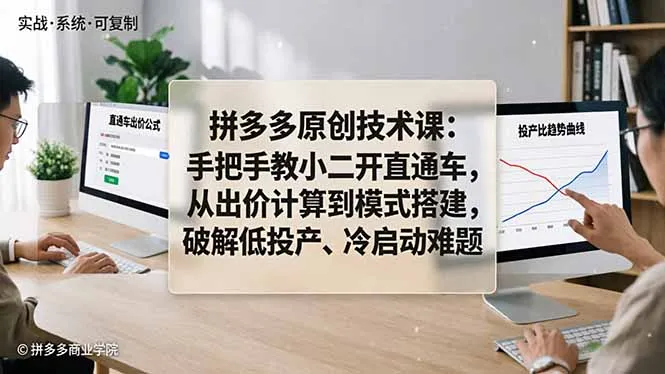 拼多多原创技术课：手把手教小二开直通车，从出价计算到模式搭建，破解低投产、冷启动难题-豌豆轻创
