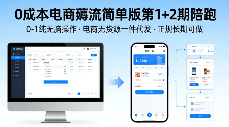 0成本电商薅流简单版第1+2期陪跑，0-1纯无脑操作，电商无货源一件代发，正规长期可做-豌豆轻创