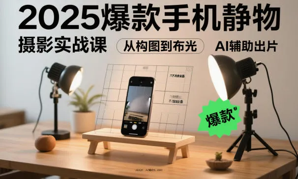 2025爆款手机静物摄影实战课,从构图到布光,不用贵设备,AI辅助出片-轻创