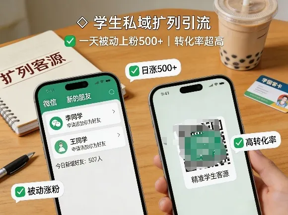 学生私域扩列引流，一天被动上粉500+，转化率超高-豌豆轻创