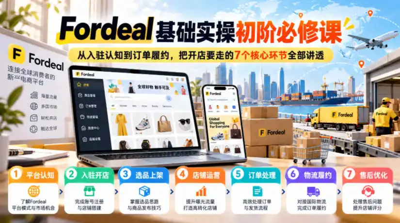 Fordeal基础实操初阶必修课，从入驻认知到订单履约，把开店要走的7个核心环节全部讲透-豌豆轻创