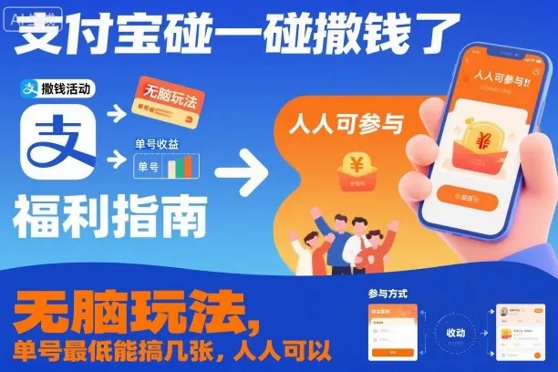 支付宝碰一碰撒钱了，无脑玩法，单号最低能搞几张，人人可以撸【揭秘】-轻创