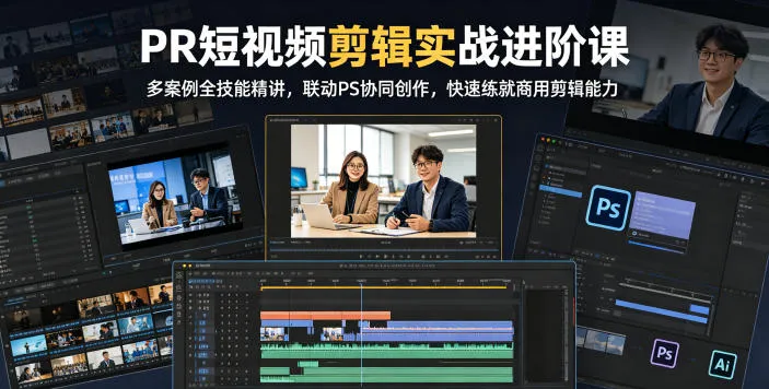 PR短视频剪辑实战进阶课，多案例全技能精讲，联动PS协同创作，快速练就商用剪辑能力-豌豆轻创