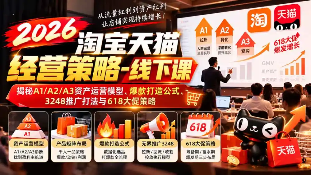 2026淘宝天猫经营策略-线下课：揭秘A1/A2/A3资产运营模型、爆款打造公式、3248推广打法与618大促策略-豌豆轻创