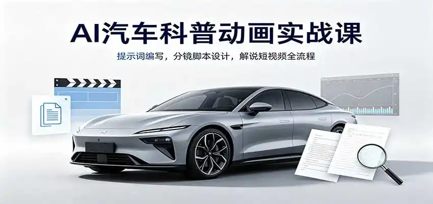 AI汽车科普动画实战课：提示词编写，分镜脚本设计，解说短视频全流程-豌豆轻创