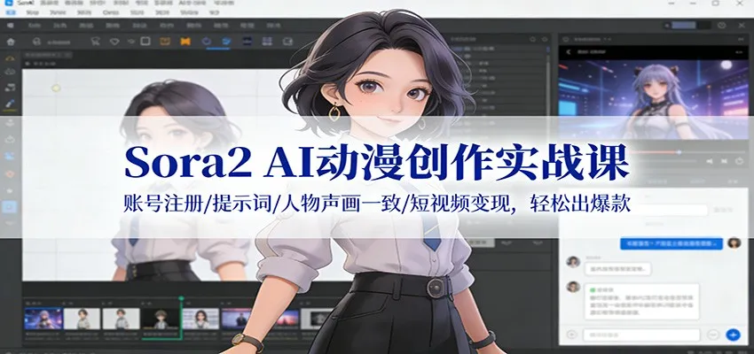 Sora2 AI动漫创作实战课:账号注册/提示词/人物声画一致/短视频变现,轻松出爆款-轻创