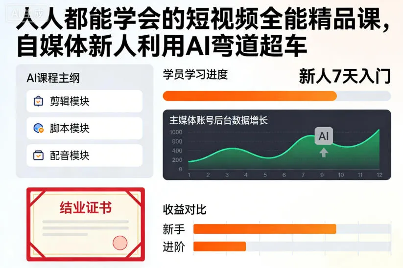 人人都能学会的短视频全能精品课，自媒体新人利用AI弯道超车-轻创