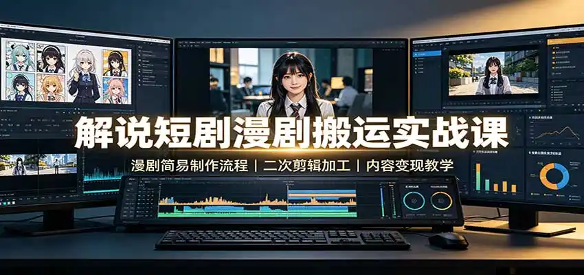 解说短剧漫剧搬运实战课：漫剧简易制作流程，二次剪辑加工，内容变现教学-豌豆轻创