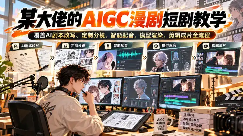 某大佬的AIGC漫剧短剧教学，覆盖AI剧本改写、定制分镜、智能配音、模型渲染、剪辑成片全流程-豌豆轻创