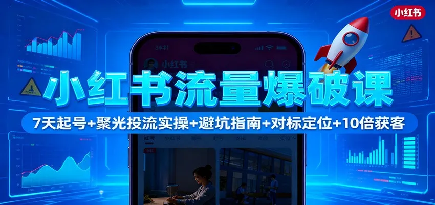 小红书流量爆破课：7天起号+聚光投流实操+避坑指南+对标定位+10倍获客-轻创
