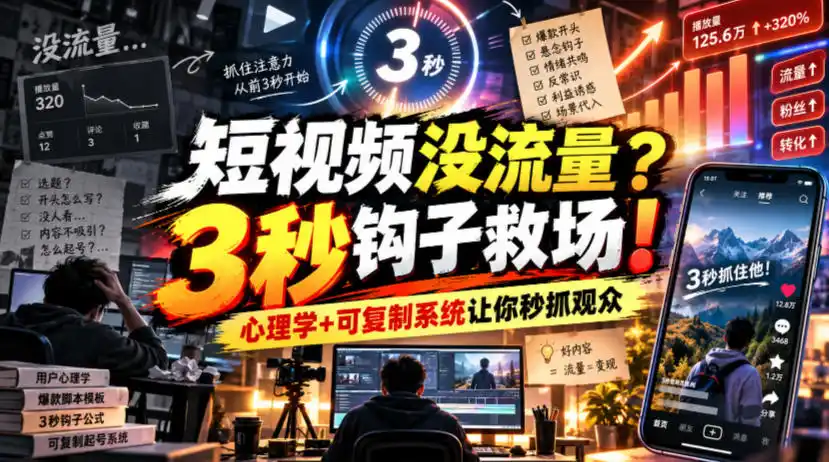 【无水印】短视频没流量?3秒钩子救场!心理学+可复制系统让你秒抓观众【原创双语字幕】-豌豆轻创