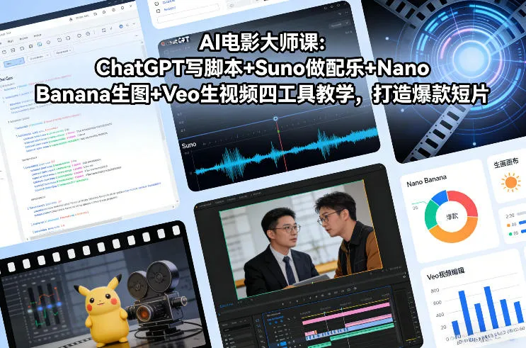AI电影大师课：ChatGPT写脚本+Suno做配乐+Nano Banana生图+Veo生视频，打造爆款短片-轻创