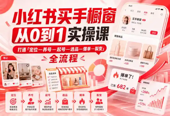 小红书买手橱窗从0到1实操课，打通「定位—养号—起号—选品—爆单—裂变」全流程-豌豆轻创