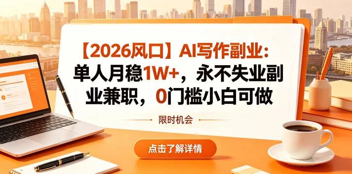 【2026风口】AI写作副业：单人月稳1W+，永不失业副业兼职，0门槛小白可做【揭秘】-豌豆轻创