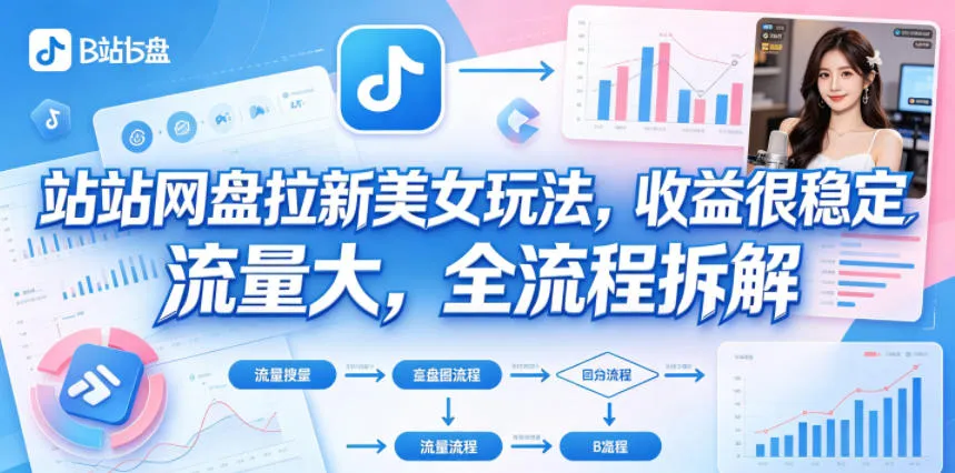 B站网盘拉新美女玩法，收益很稳定，流量大，全流程拆解-豌豆轻创