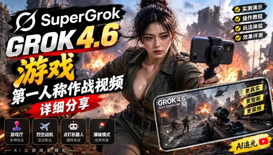 Grok 4.6也能做游戏？第一人称作战视频实测｜玩法详细讲解-豌豆轻创