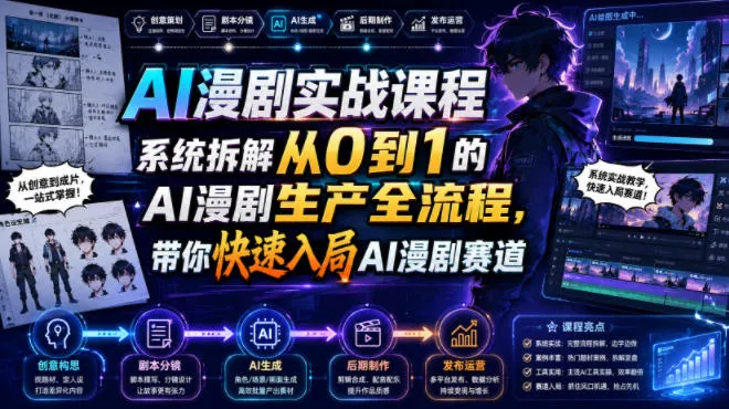AI漫剧实战课程，系统拆解从0到1的AI漫剧生产全流程，带你快速入局AI漫剧赛道-豌豆轻创