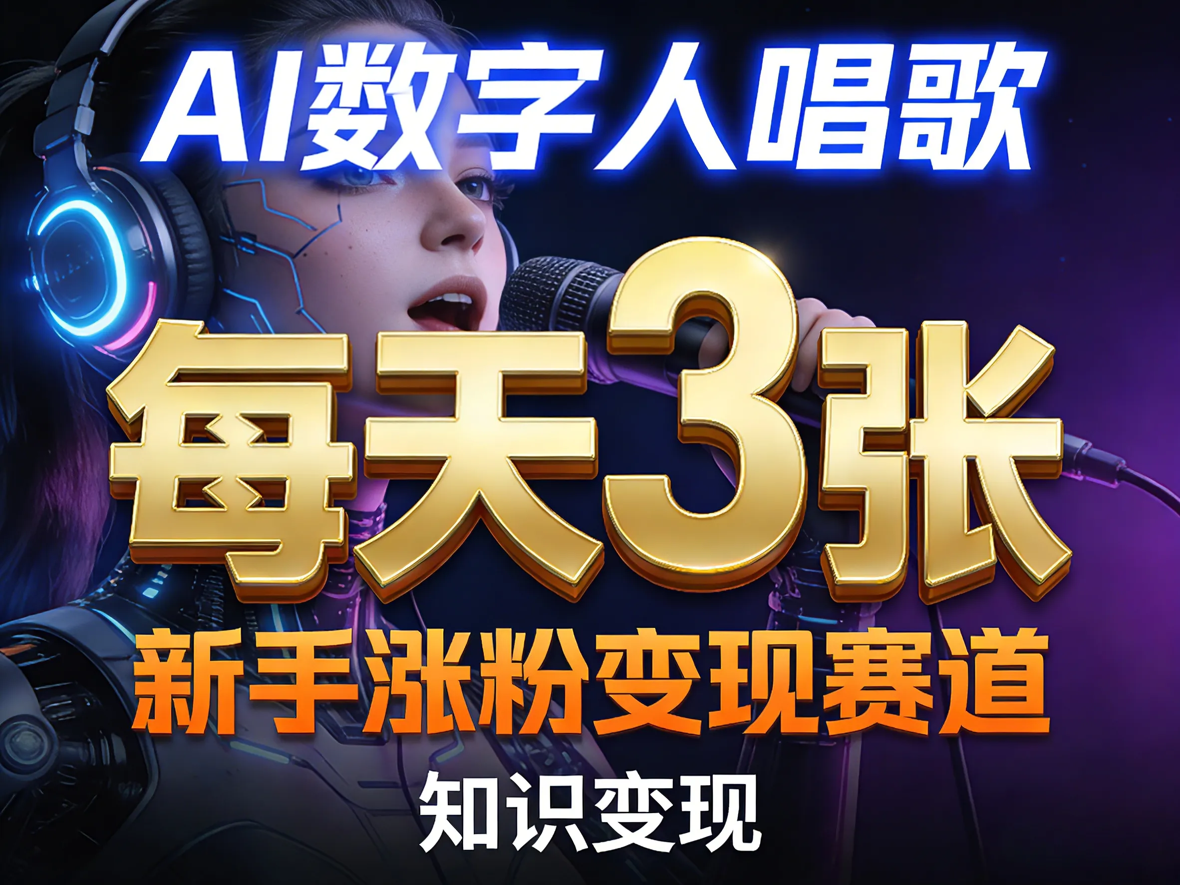 AI数字人唱歌，新手涨粉变现赛道，每天3张和知识付费，副业必备-豌豆轻创