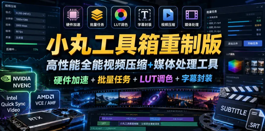 小丸工具箱重制版–高性能全能视频压缩+媒体处理工具｜硬件加速+批量任务+LUT调色+字幕封装-豌豆轻创