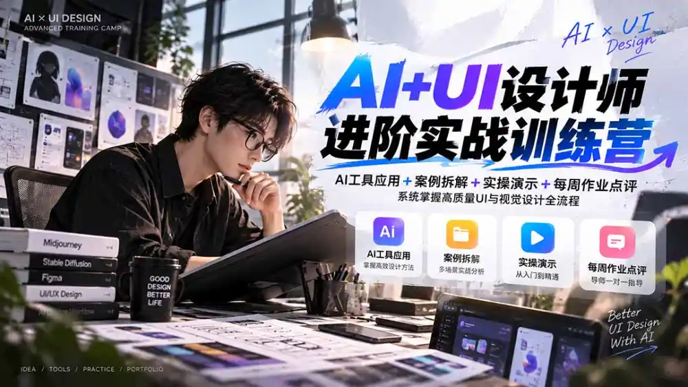 【无水印】AI+UI设计师进阶训练营-第4期：AI工具应用+案例拆解+实操演示+作业点评，掌握高质量UI与视觉设计全流程-豌豆轻创