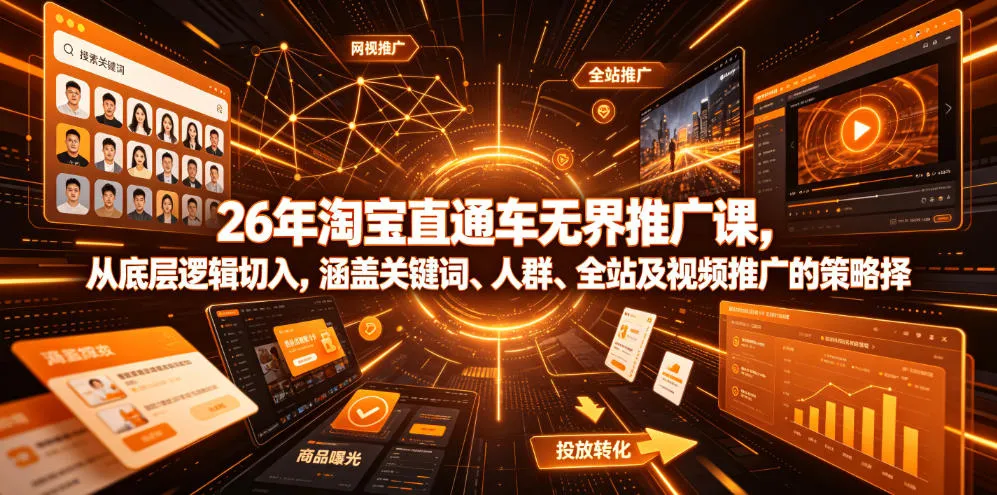 26年淘宝直通车无界推广课，从底层逻辑切入，涵盖关键词、人群、全站及视频推广的策略选择-豌豆轻创