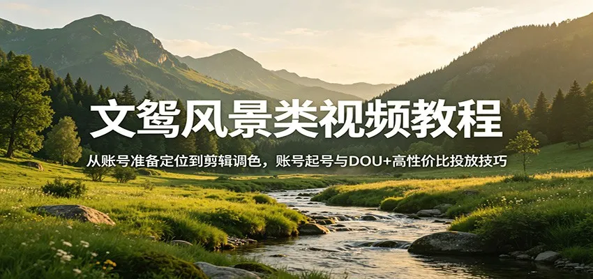 文鸳风景类视频教程：从账号准备定位到剪辑调色，账号起号与DOU+高性价比投放技巧-豌豆轻创