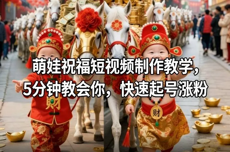 萌娃祝福短视频制作教学,5分钟教会你,快速起号涨粉-轻创