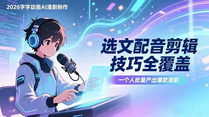 2026字字动画AI漫剧制作-1期，选文配音剪辑技巧全覆盖，一个人就能批量产出爆款漫剧-轻创