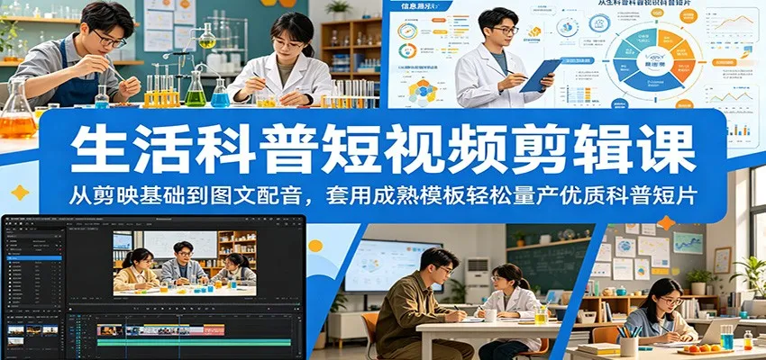 生活科普短视频剪辑课：从剪映基础到图文配音，套用成熟模板轻松量产优质科普短片-豌豆轻创