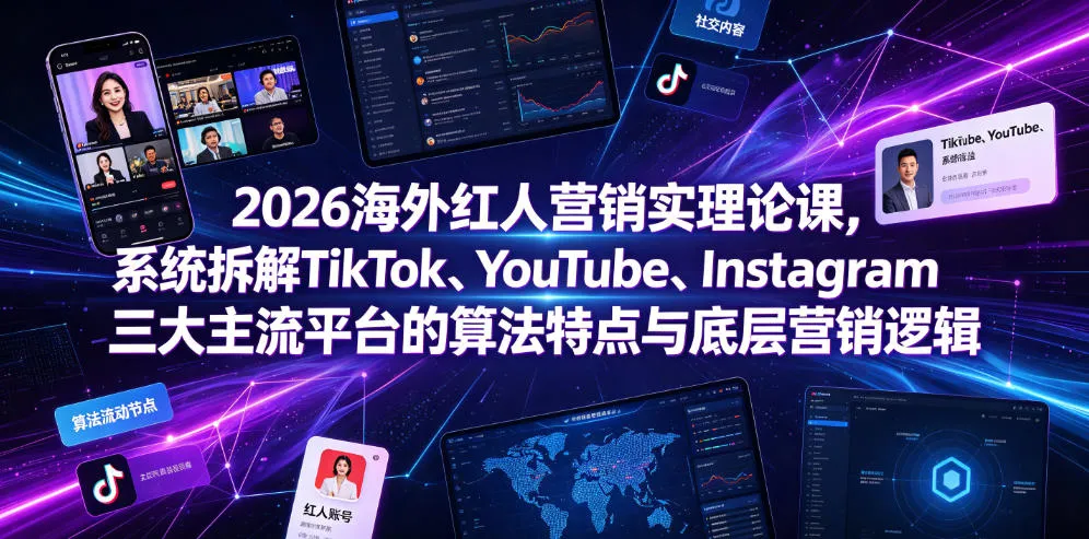 2026海外红人营销实理论课,系统拆解TikTok、YouTube、Instagram三大主流平台的算法特点与底层营销逻辑-豌豆轻创